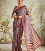 ready to wear maroon color chanderi cotton fabric festive wear saree with smart digital print
