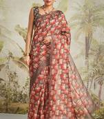 ready to wear brown color chanderi cotton fabric festive wear saree with smart digital print