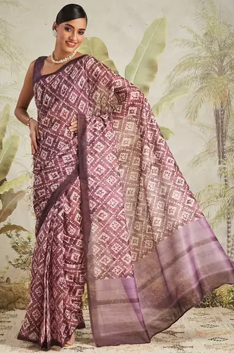 Wine color chanderi cotton fabric festive wear saree with smart digital print