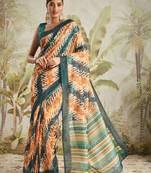 ready to wear rama color chanderi cotton fabric festive wear saree with smart digital print