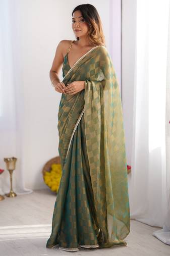 Green woven chiffon saree