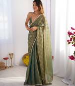 Green woven chiffon saree