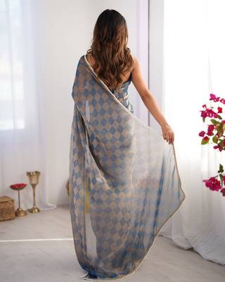 Blue color woven chiffon fabric ethnic bollywood party saree 2