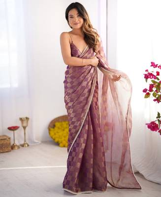 Purple woven chiffon ethnic party saree 1