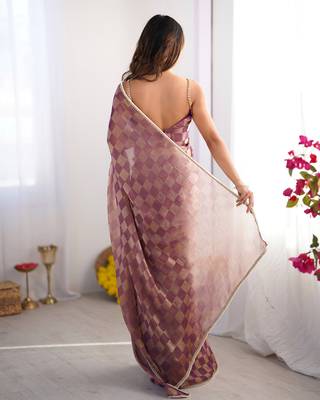 Purple woven chiffon ethnic party saree 2