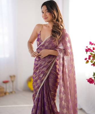 Purple woven chiffon ethnic party saree 3