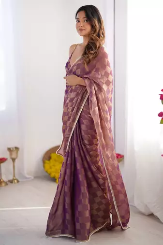 Purple woven chiffon ethnic party saree
