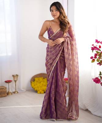 Purple woven chiffon ethnic party saree 5