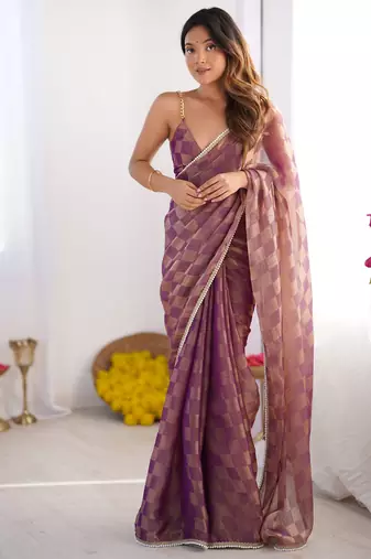 Purple woven chiffon ethnic party saree