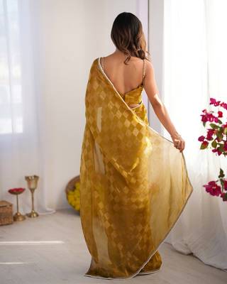Mustard woven chiffon ethnic party saree 2