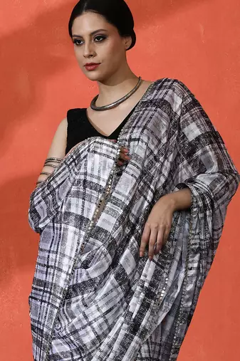 Off white chinon digital printed saree