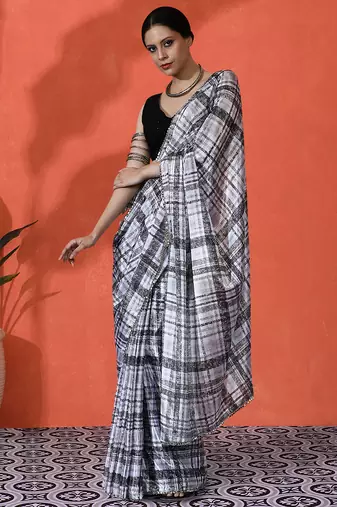 Off white chinon digital printed saree