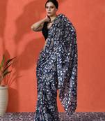 Blue color chinon fabric digital printed girlie partywear saree