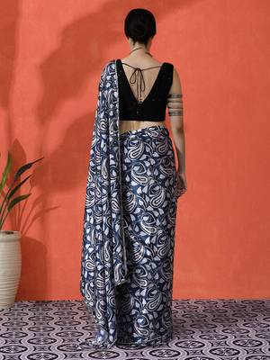 Blue chinon digital printed girlie partywear saree 2