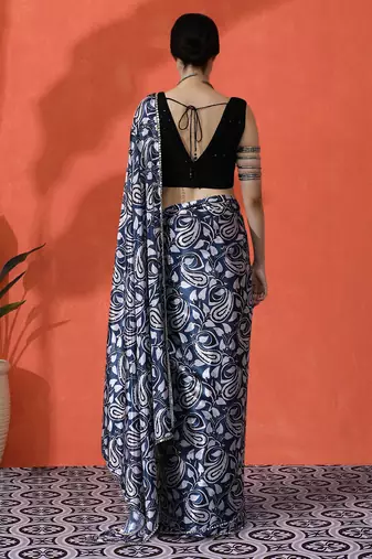 Blue chinon digital printed girlie partywear saree