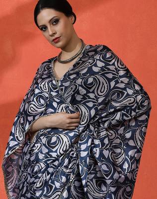 Blue chinon digital printed girlie partywear saree 3