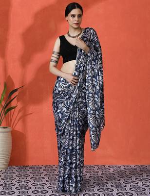 Blue chinon digital printed girlie partywear saree 4