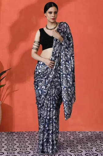 Blue chinon digital printed girlie partywear saree