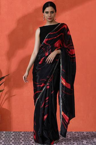 Black color chinon fabric designer digital printed girlie partywear saree