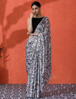 Off white chinon digital printed girlie partywear saree 1