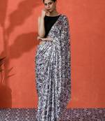 Off white color chinon fabric digital printed girlie partywear saree