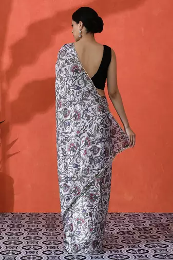 Off white chinon digital printed girlie partywear saree
