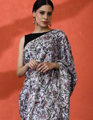Off white chinon digital printed girlie partywear saree 3