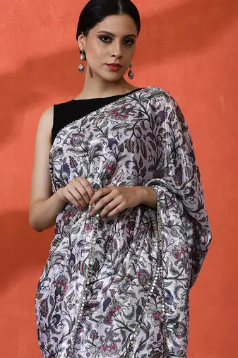 Off white chinon digital printed girlie partywear saree