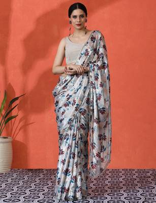 Off white chinon digital printed girlie partywear saree 1