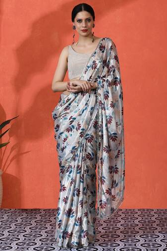 Off white color chinon fabric designer digital printed girlie partywear saree