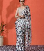 Off white color chinon fabric digital printed girlie partywear saree