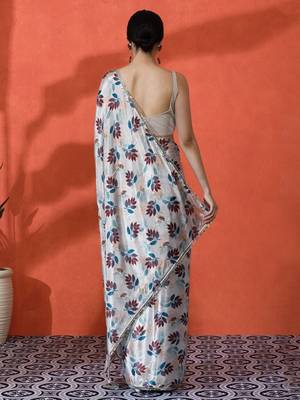 Off white chinon digital printed girlie partywear saree 2