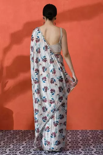 Off white chinon digital printed girlie partywear saree