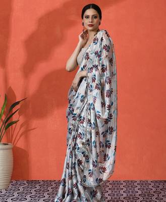 Off white chinon digital printed girlie partywear saree 4