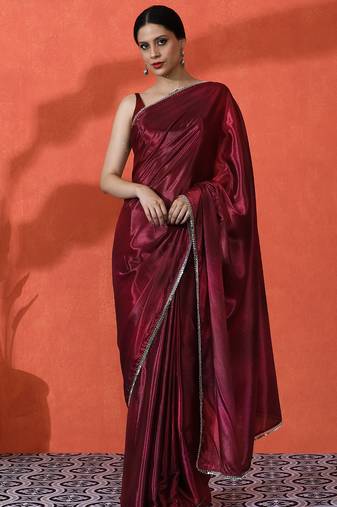 Maroon color chinon fabric designer digital printed girlie partywear saree