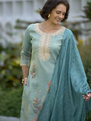 Women's Gorgeous Tissue Embroidered Straight Kurta with Pant And Dupatta Set 4