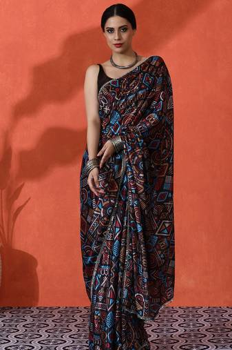 Multy color chinon fabric designer digital printed girlie partywear saree