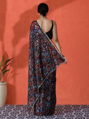 Multy chinon digital printed girlie partywear saree 2