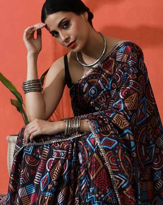 Multy chinon digital printed girlie partywear saree 3