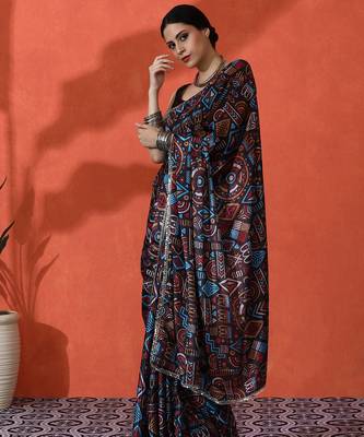 Multy chinon digital printed girlie partywear saree 4