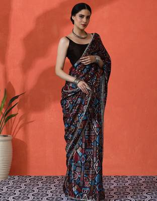 Multy chinon digital printed girlie partywear saree 5