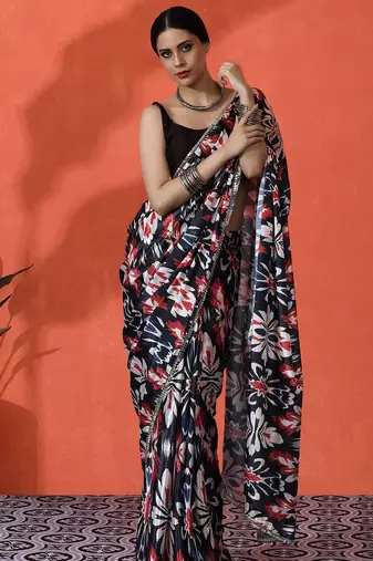 Multy color chinon fabric designer digital printed girlie partywear saree