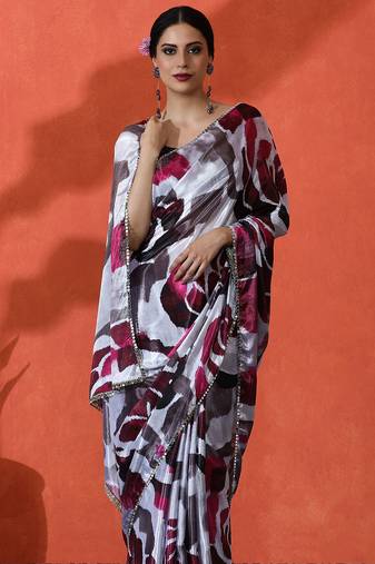 Off white color chinon fabric designer digital printed girlie partywear saree