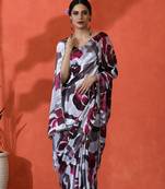 Off white color chinon fabric digital printed girlie partywear saree