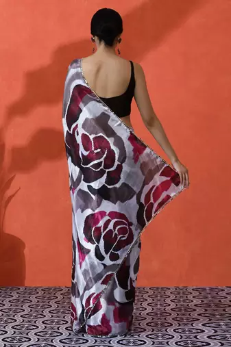Off white chinon digital printed girlie partywear saree