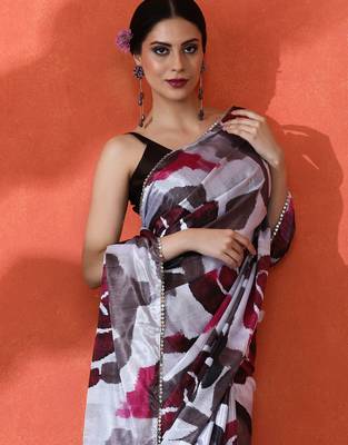 Off white chinon digital printed girlie partywear saree 3