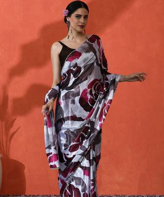Off white chinon digital printed girlie partywear saree 5
