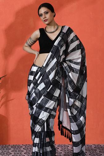 Off white color chinon fabric designer digital printed girlie partywear saree