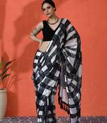 Off white color chinon fabric digital printed girlie partywear saree