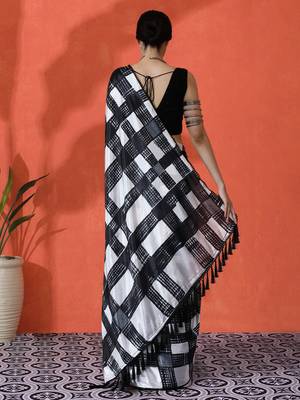 Off white chinon digital printed girlie partywear saree 2